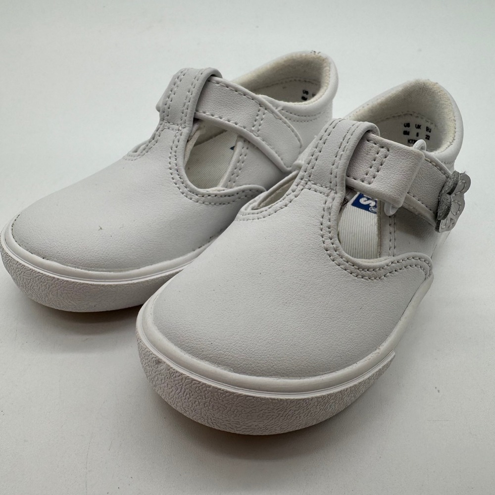 Keds Daphne White Leather T-Strap Flower Sneaker Mary Jane KT30057 Kids Size 6M